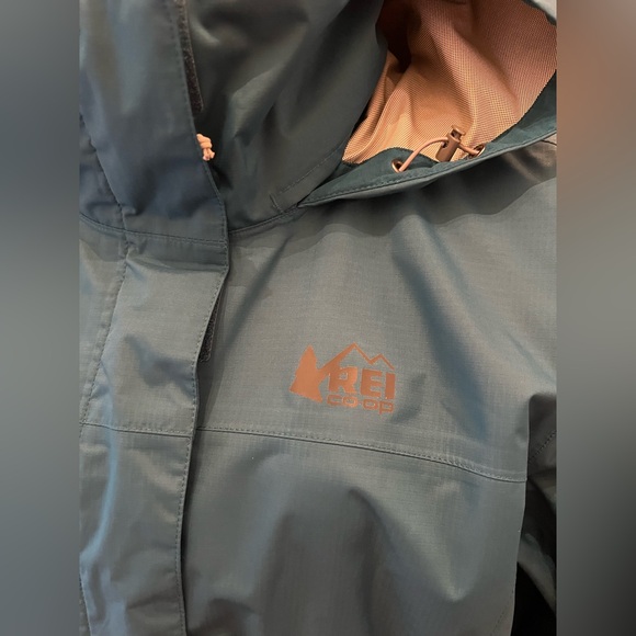 REI Rainier Rain Jacket Women's Large Teal Blue Nylon Peak 2.5L Hooded Full Zip - Picture 4 of 12